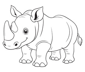 Rhino cartoon coloring page, Outline rhino, Silhouette line art rhino