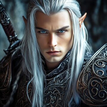 portrait of a man elf in armor warrior