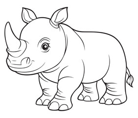 Rhino cartoon coloring page, Outline rhino, Silhouette line art rhino