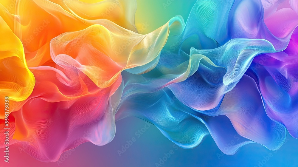 Poster a vivid, nature-inspired abstract background with rainbow-colored organic shapes and seamless transi