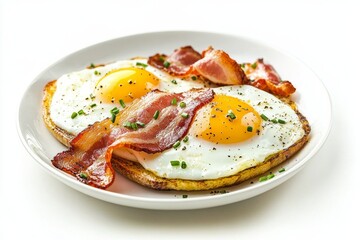 fried eggs on a plate isolated on white background