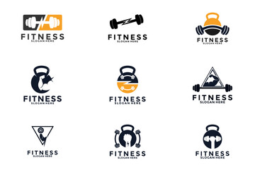 Set of Gym and fitness logo design inspiration vector concept template.