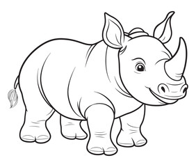 Rhino cartoon coloring page, Outline rhino, Silhouette line art rhino