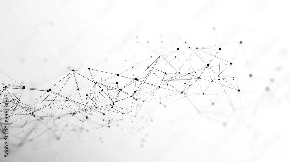 Poster abstract geometric mesh with interconnected dots and lines on a white background, symbolizing digita
