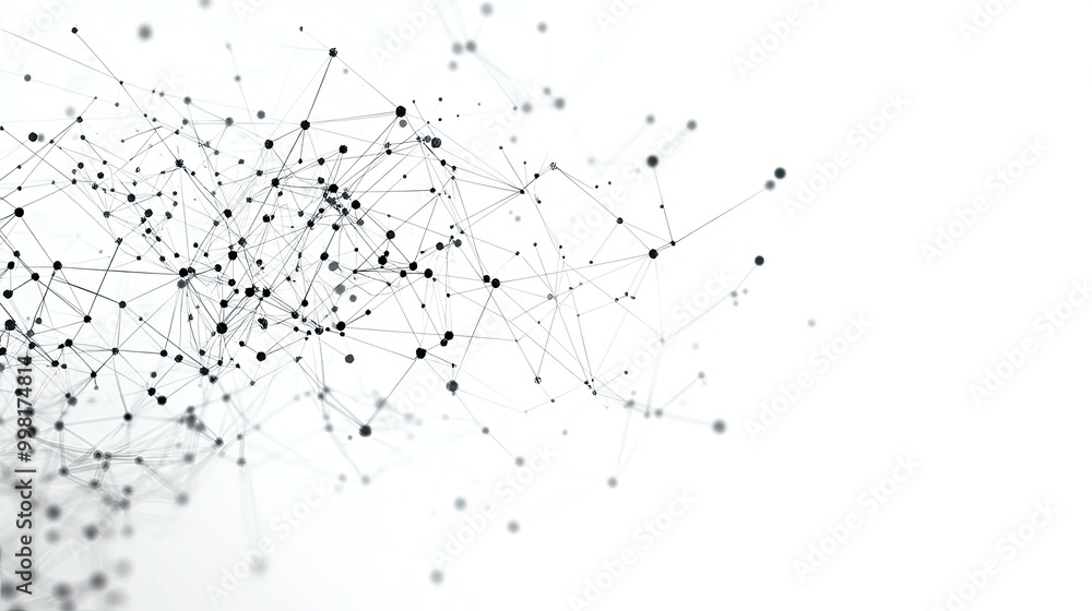 Poster abstract geometric mesh with interconnected dots and lines on a white background, symbolizing digita