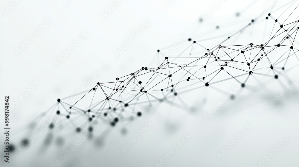 Poster abstract geometric mesh with interconnected dots and lines on a white background, symbolizing digita