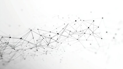 Abstract geometric mesh with interconnected dots and lines on a white background, symbolizing digital technology and big data in a clean, futuristic style.