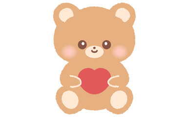 ハートを持つクマのかわいいぬいぐるみイラスト