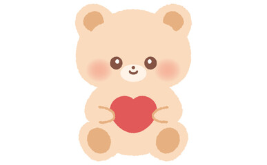 ハートを抱っこしているクマのかわいいキャラクターイラスト