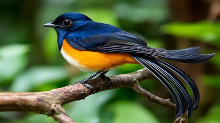 Fototapeta premium Colorful Bird Perched on Branch with Green Background