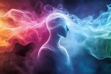 Naklejka premium A person meditating within a swirling wave of energy, symbolizing the connection between belief and manifestation