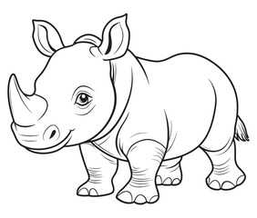 Rhino cartoon coloring page, Outline rhino, Silhouette line art rhino