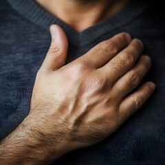 Fototapeta premium A close up of a hand placed on the chest to build