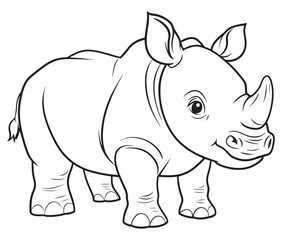 Rhino cartoon coloring page, Outline rhino, Silhouette line art rhino