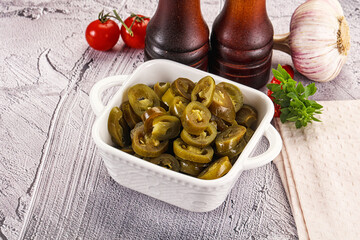 Sliced pickled jalapeno spicy pepper