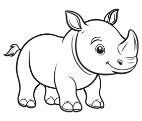 Rhino cartoon coloring page, Outline rhino, Silhouette line art rhino