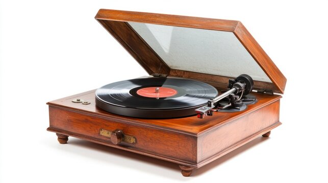 recommend clip art: A vintage record player with vinyl records, isolated on a white background