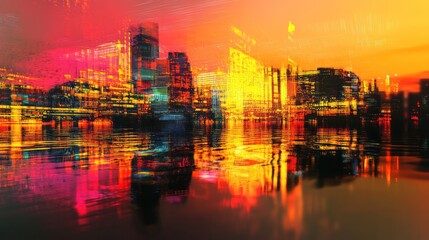 Abstract Cityscape at Sunset
