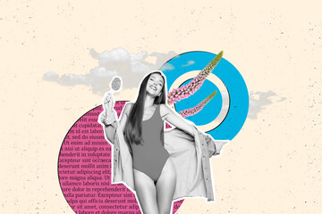 Composite artwork collage image picture of black white colors girl candy flower book page text...