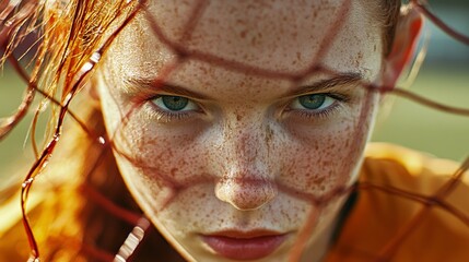 Intense Female Football Player Portrait Close-Up