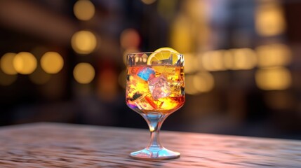 A Refreshing Drink with Ice and Lemon