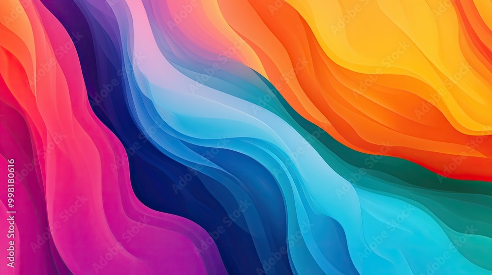 Poster bright, fluid abstract background with natural forms in bold rainbow colors, transitioning smoothly 