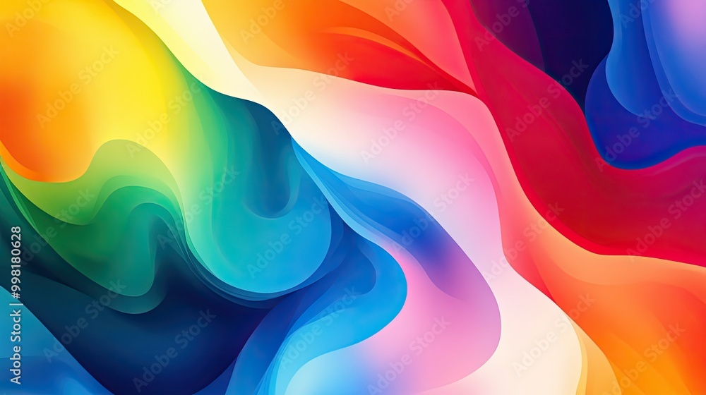 Poster bright, fluid abstract background with natural forms in bold rainbow colors, transitioning smoothly 