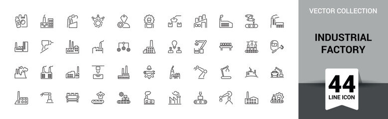 Industial factory icon set. Related to power industry, Plant, Nuclear plant, Manufacturing line icons. Editable stroke. Vector illustration