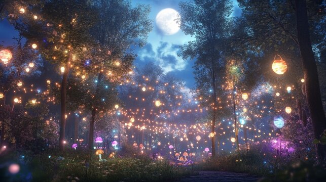 Eerie forest Halloween rave glowing mushrooms