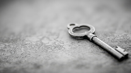 Old key resting on a textured surface