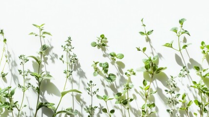 Fototapeta premium Green Plants with Shadows on a White Background