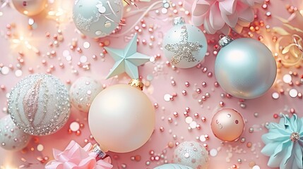 Holiday background with twinkling Christmas lights, snowflakes, and ornaments hanging from pine branches.