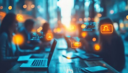 Online community with people engaging in discussions on a social media platform, digital setting, sharp focus, bright lighting