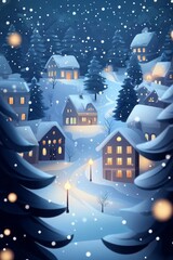 Fototapeta premium Festive Christmas scene with glowing buildings flat design top view winter wonderland theme animation vivid