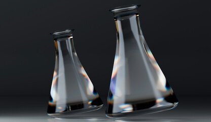 Tilted Erlenmeyer Flasks on Dark Background
