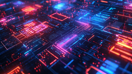 Obraz premium Futuristic Neon Circuit Board