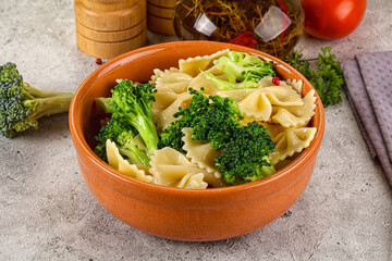 Italian pasta farfalle with broccoli