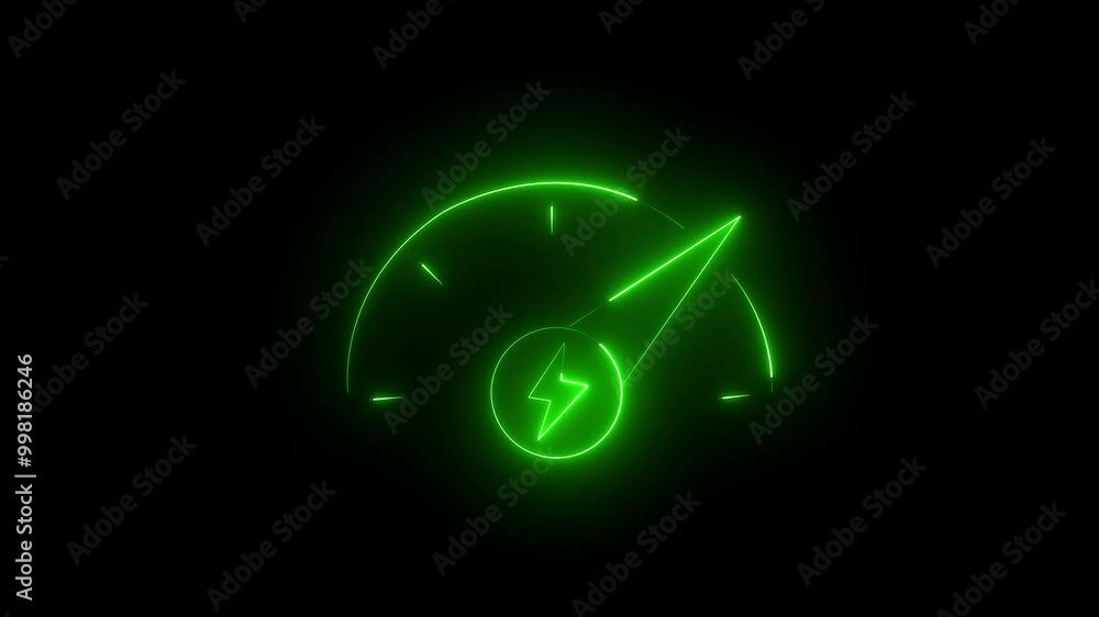 Poster neon red color battery charging power icon. lightning bolt sign in the circle. glowing neon light se