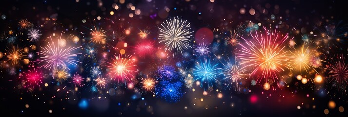 Fototapeta premium Colorful fireworks illuminate the night sky over a festive celebration in a vibrant city setting