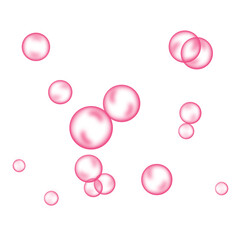 Pink bubbles on white background. Collagen bubbles. Fizzy sparkles. 

