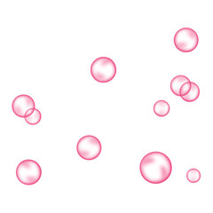 Pink bubbles on white background. Collagen bubbles. Fizzy sparkles. 
