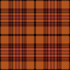 Trend fabric background check, harmony seamless tartan plaid. Plain vector texture textile pattern in orange and red colors.