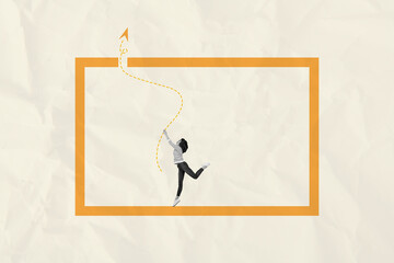Composite collage picture image of female businesswoman break borders think outside box bizarre...