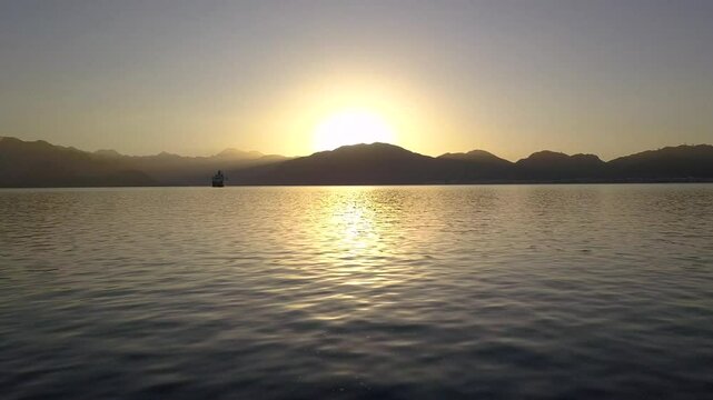 Incredible drone view of sunset with a cruise ship in Marmaris Turkey