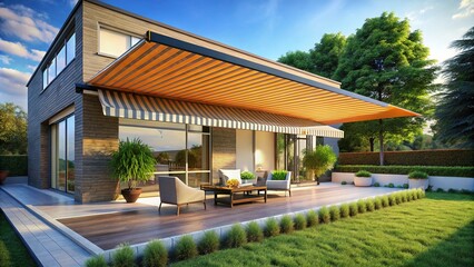 Sleek Modern Awning Design Providing Shade Over a Contemporary Outdoor Space with Clean Lines