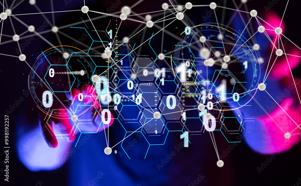 Aufkleber neural network 3d illustration. big data and cybersecurity