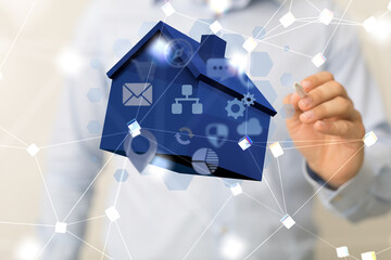 home iot - Neural network 3D illustration. Big data and cybersecurity