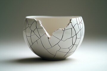 cracked ceramic cup, with one sharp piece slightly detached