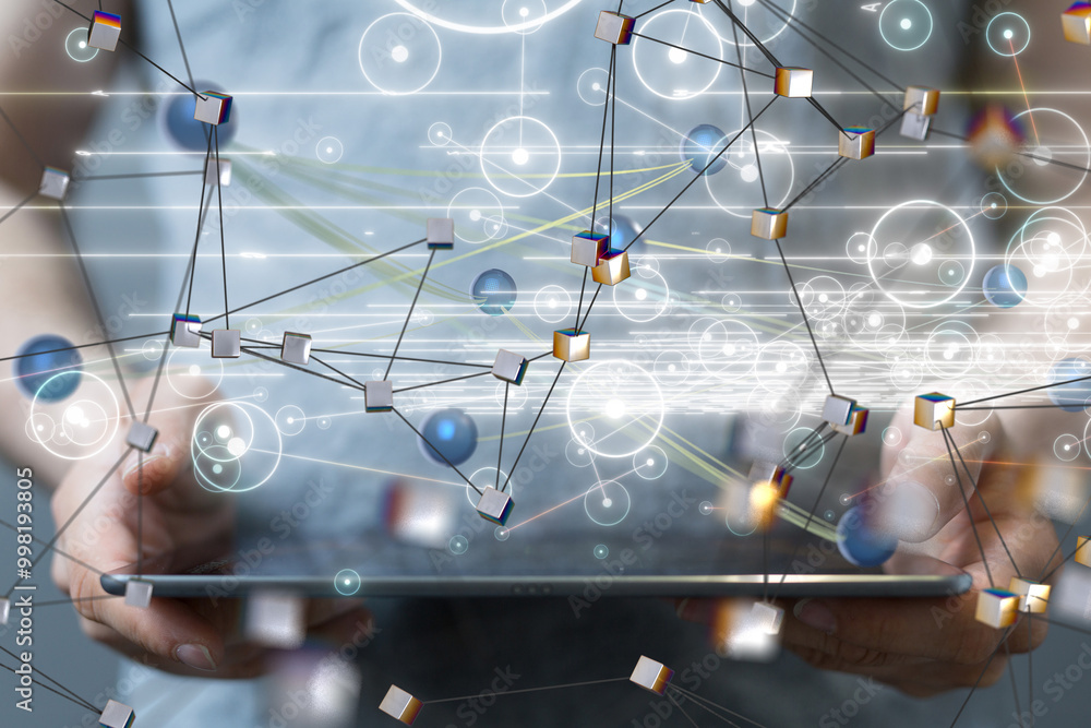 Poster conference digital network and data concept 3d