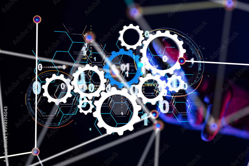 Poster neural network 3d illustration. big data and cybersecurity